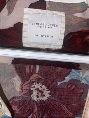 Denim & Flower Floral Blouse - Burgundy and Cream with Blue Accents
